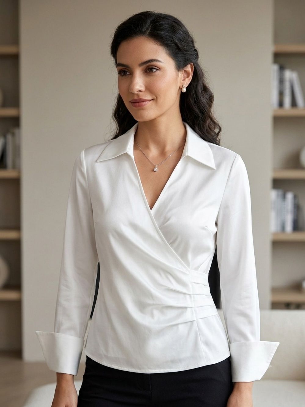 (H0) JS collection,structured cream-colored blouse,three-quarter sleeves,Sz 14